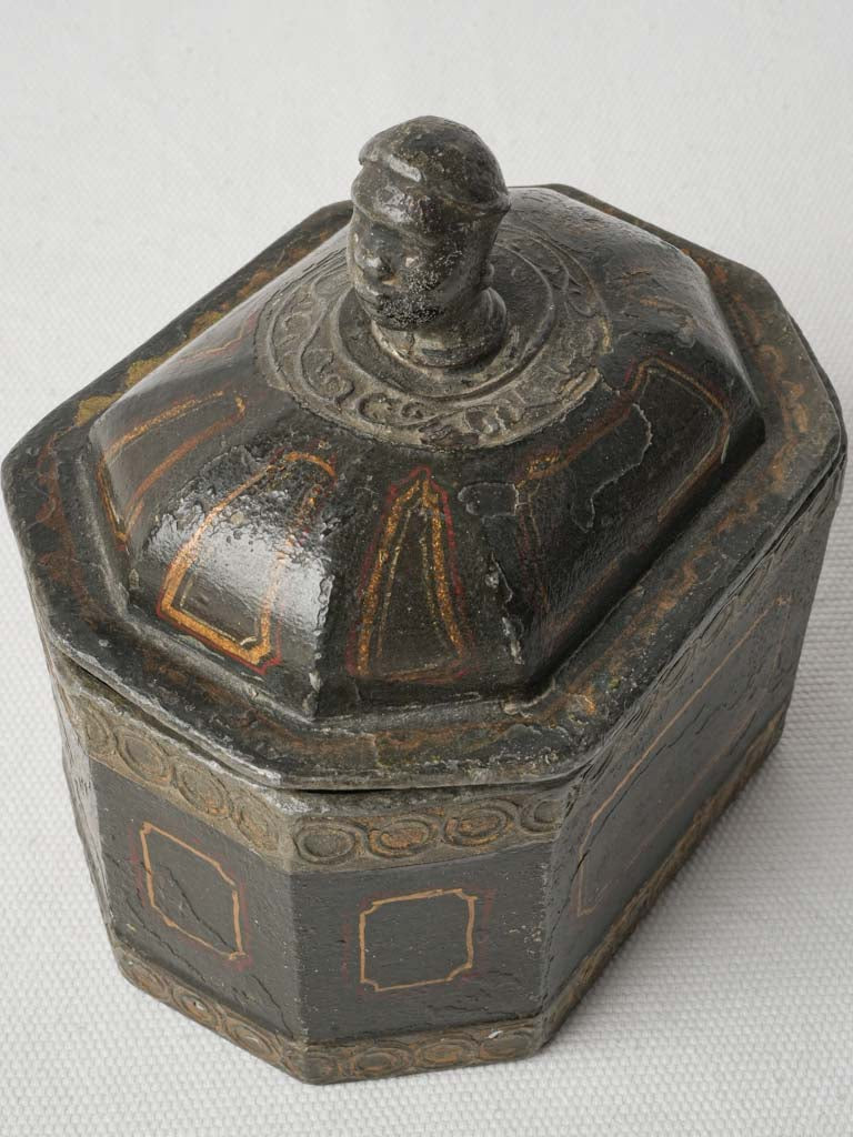 Rare French Directoire Painted Cast-Iron Tobacco Box - 5" x 5"