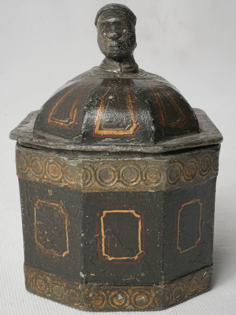 Rare French Directoire Painted Cast-Iron Tobacco Box - 5" x 5"
