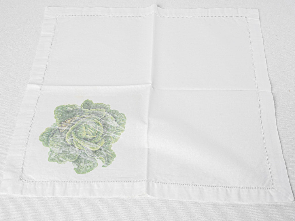 Charming hand-stitched cabbage and butterfly serviettes