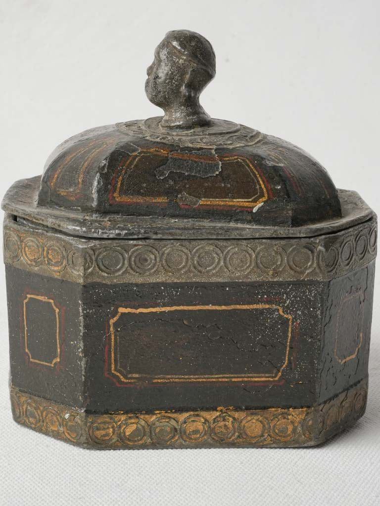 Rare French Directoire Painted Cast-Iron Tobacco Box - 5" x 5"