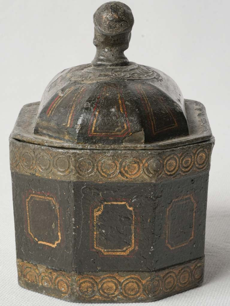 Rare French Directoire Painted Cast-Iron Tobacco Box - 5" x 5"