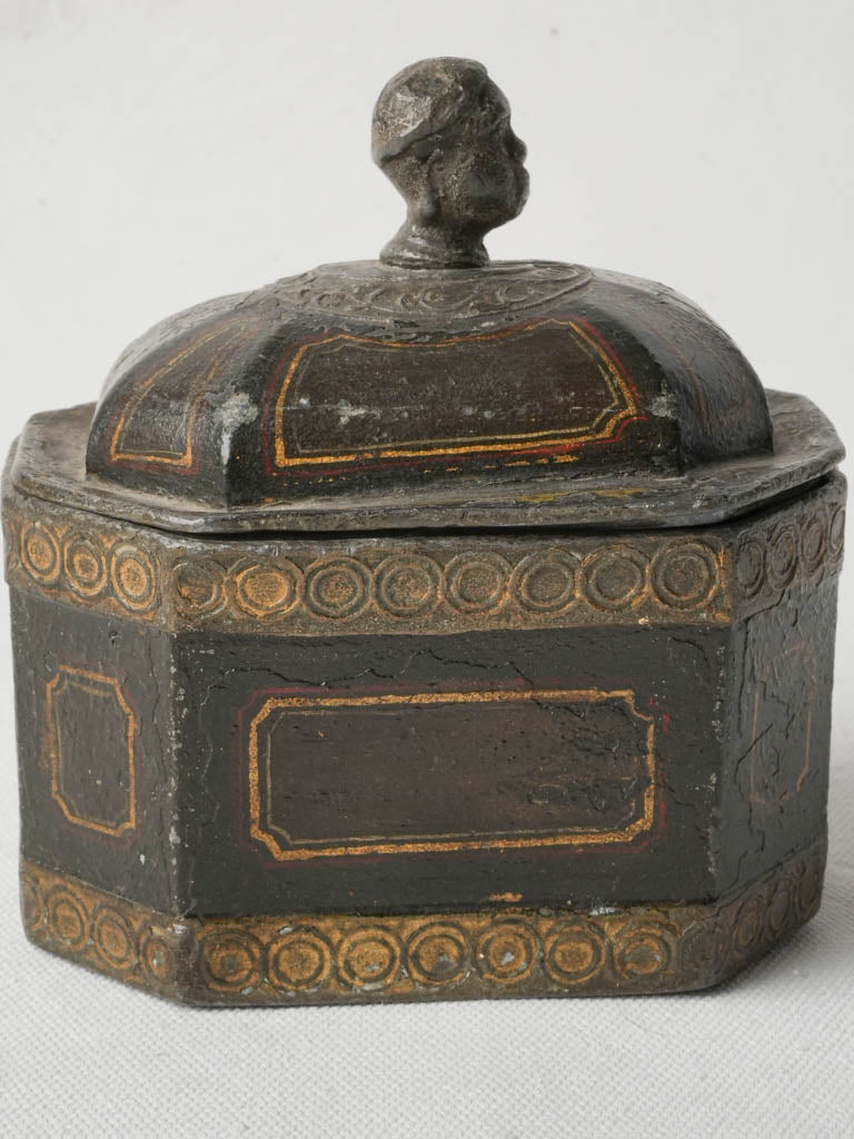 Rare French Directoire Painted Cast-Iron Tobacco Box - 5" x 5"