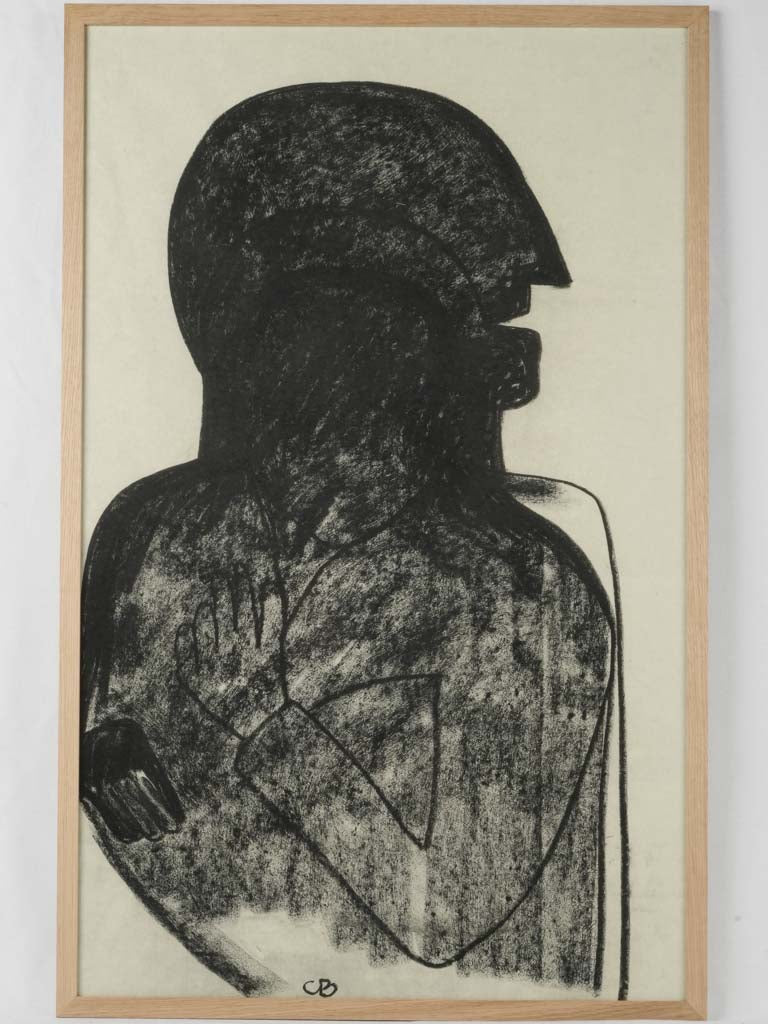Vintage-inspired charcoal profile portrait art