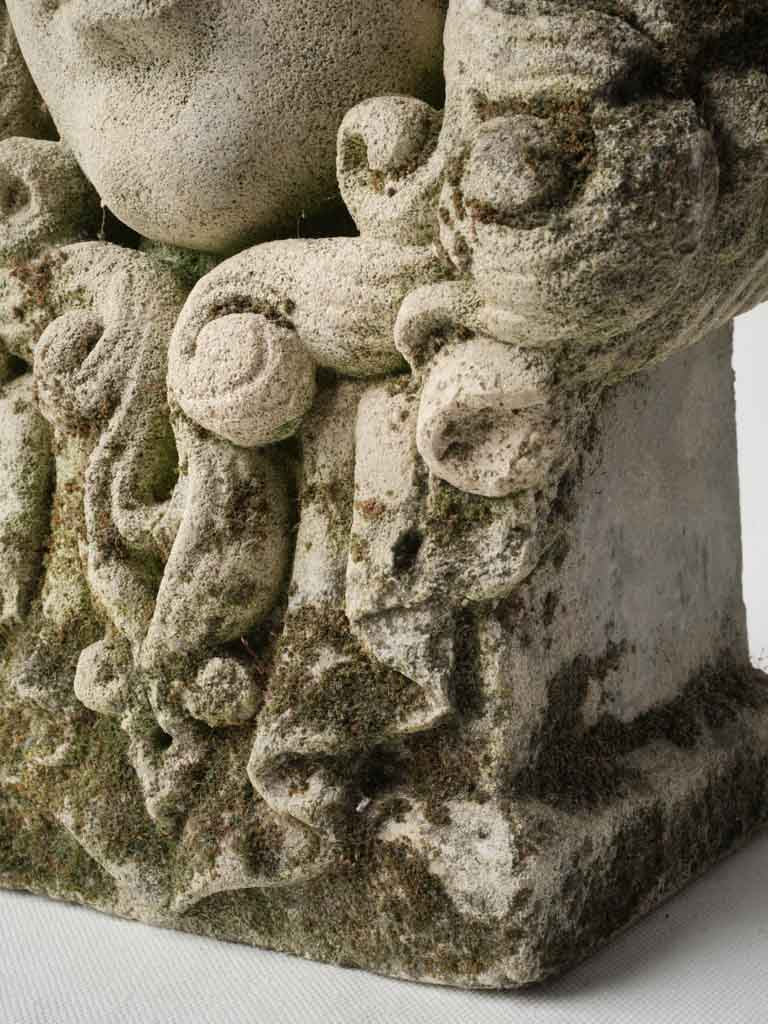 Late 19th Symbolist Stone Head Sculpture w/ Moss Patina - 15"