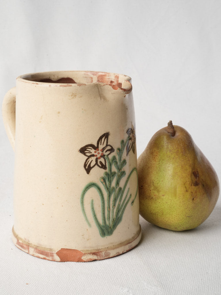 Petite Hand-Painted Earthenware Pitcher w/ Floral Motif - 5½"