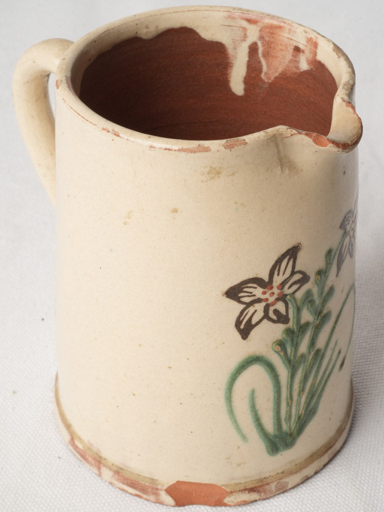 Petite Hand-Painted Earthenware Pitcher w/ Floral Motif - 5½"