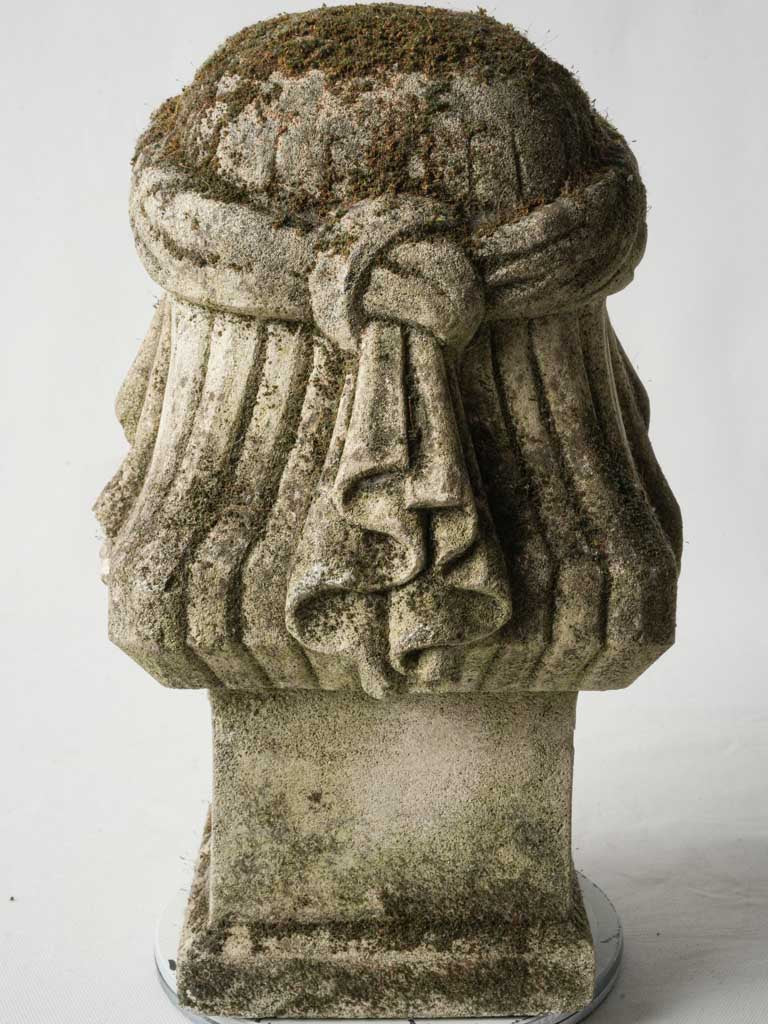 Late 19th Symbolist Stone Head Sculpture w/ Moss Patina - 15"