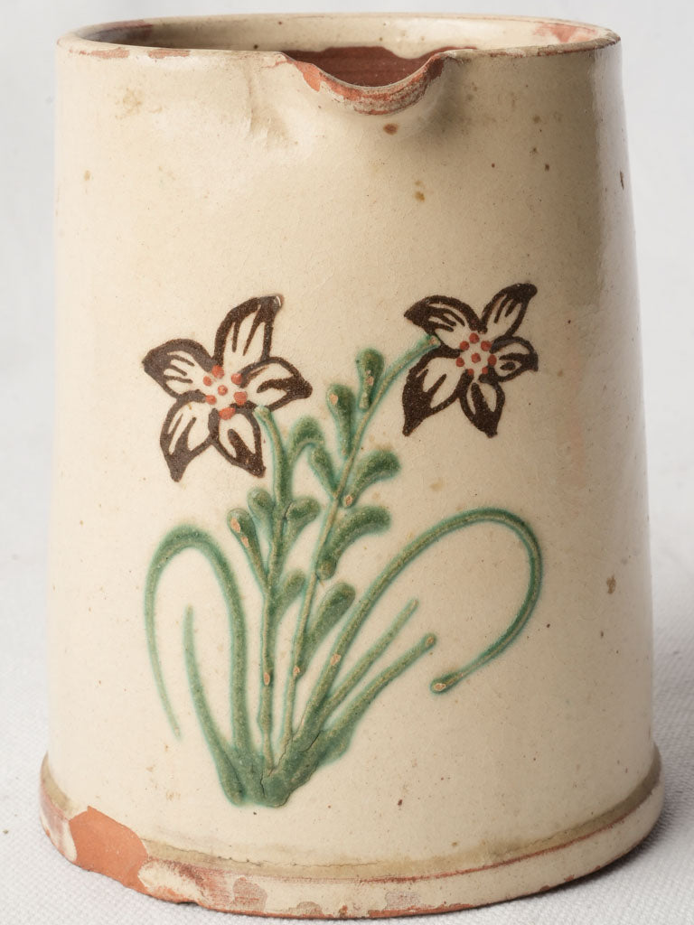 Petite Hand-Painted Earthenware Pitcher w/ Floral Motif - 5½"
