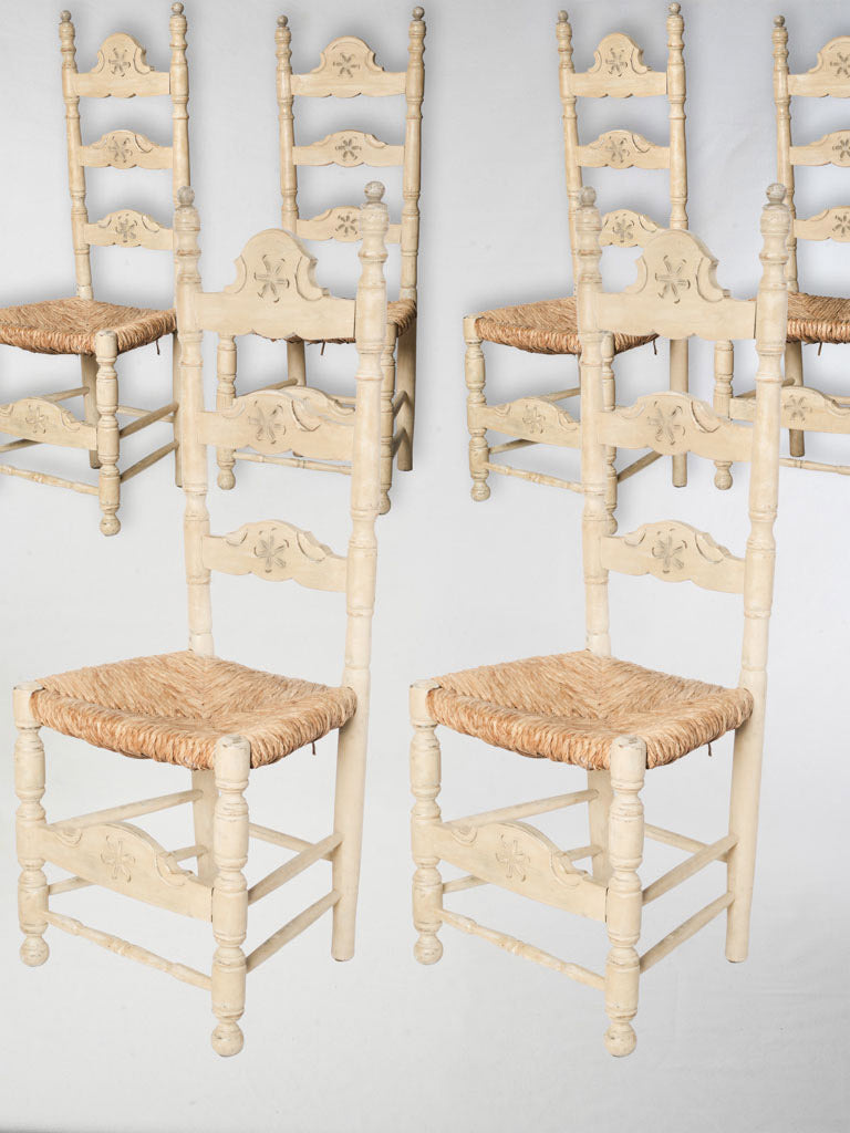 Set of Six French Country Ladderback Chairs w/ Rush Seats - 49¼"