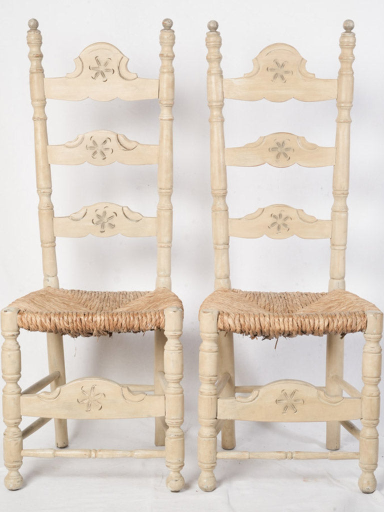 Set of Six French Country Ladderback Chairs w/ Rush Seats - 49¼"