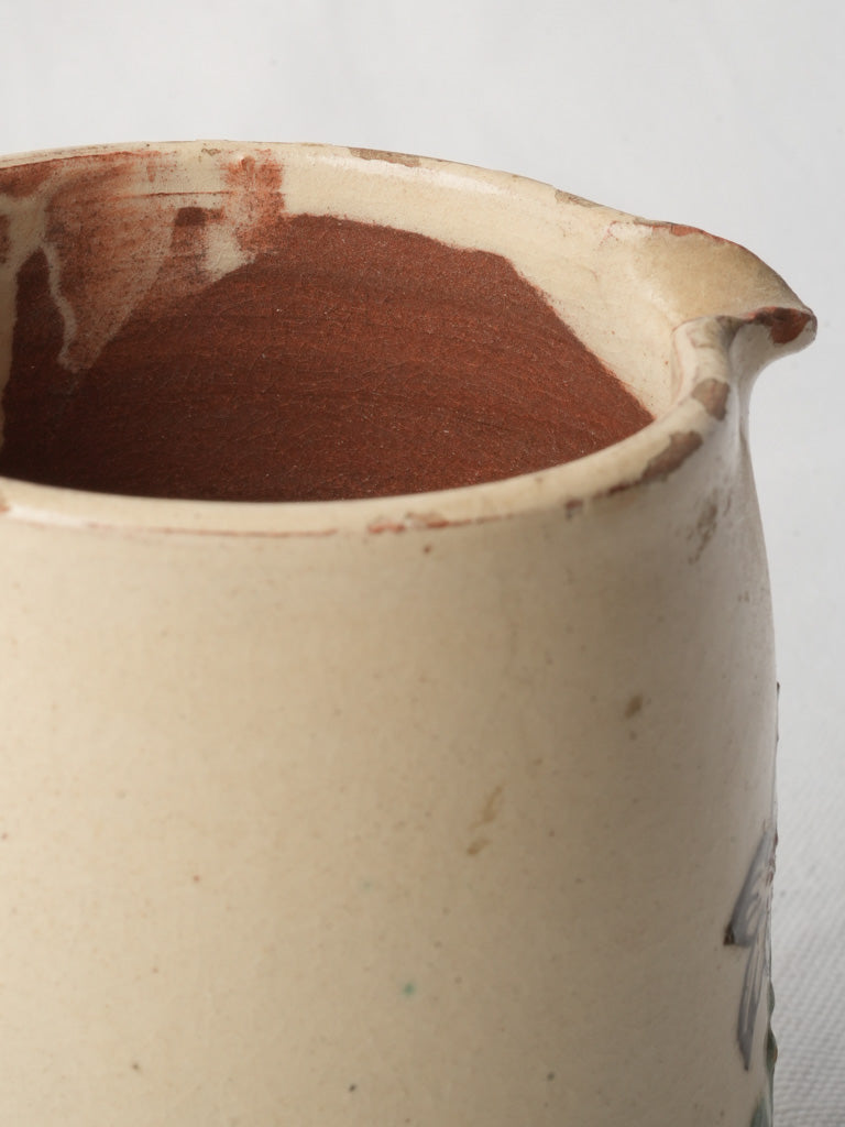 Petite Hand-Painted Earthenware Pitcher w/ Floral Motif - 5½"