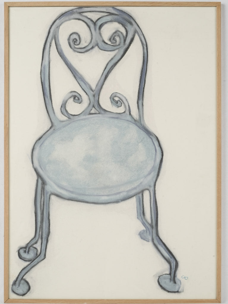 Antique French pastel garden chair artwork