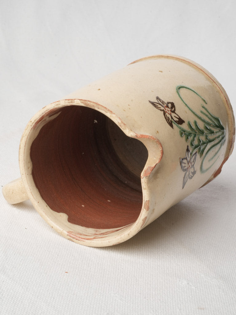 Petite Hand-Painted Earthenware Pitcher w/ Floral Motif - 5½"