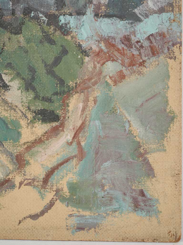 Rustic unsigned board-mounted oil artwork
