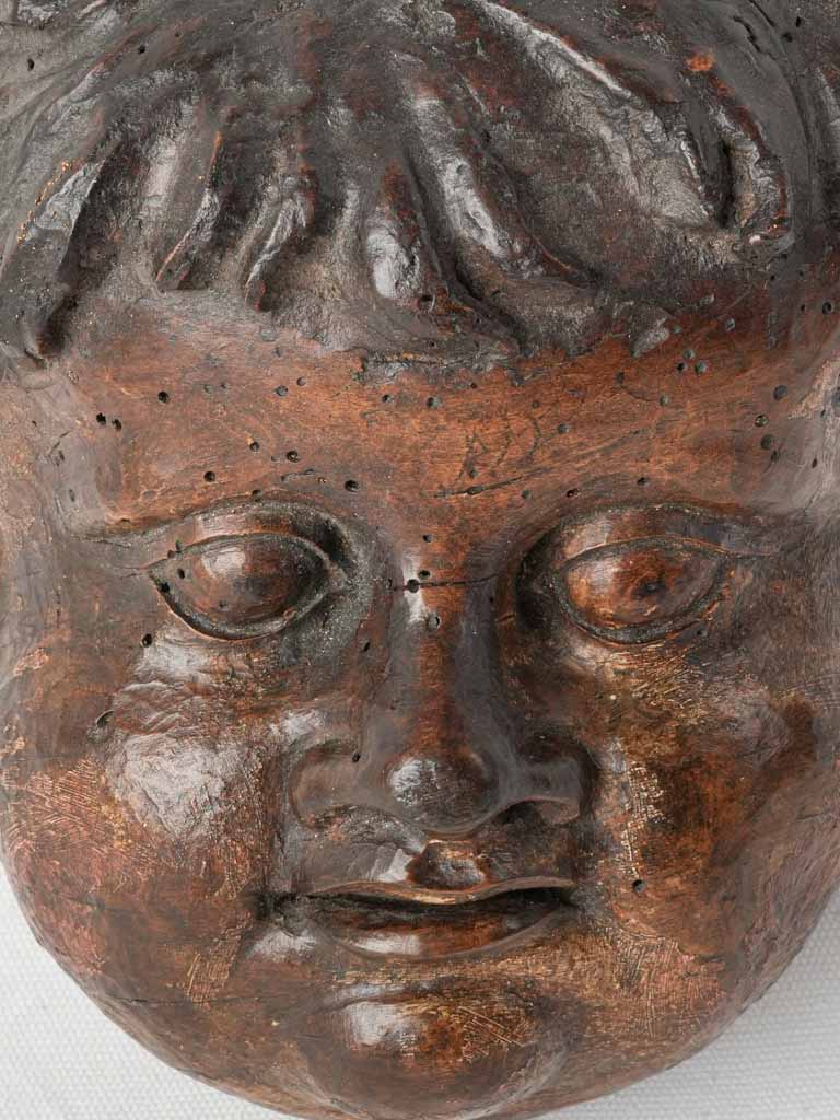 18th-Century French Carved Walnut Cherub Head - 5½"