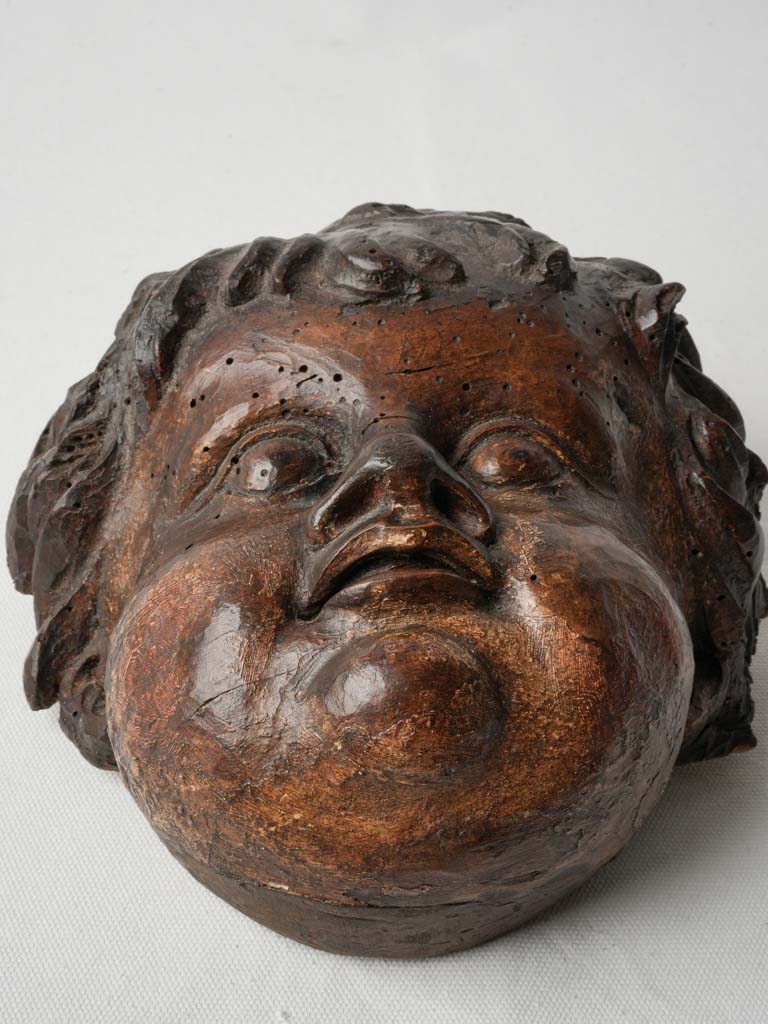 18th-Century French Carved Walnut Cherub Head - 5½"