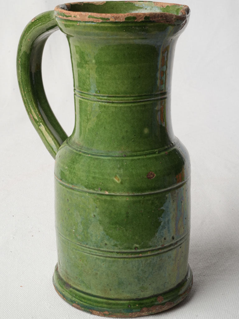 Graceful Green Glazed Terracotta Pitcher Southwest France circa 1900 - 8¾"