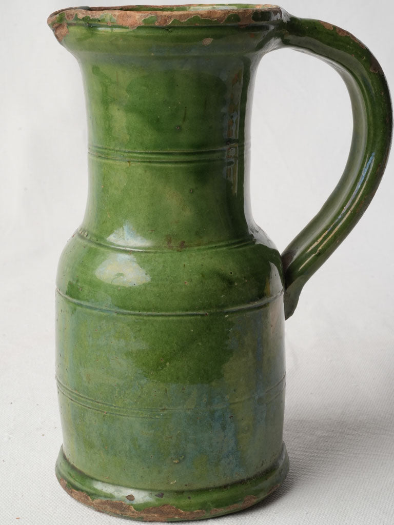 Graceful Green Glazed Terracotta Pitcher Southwest France circa 1900 - 8¾"