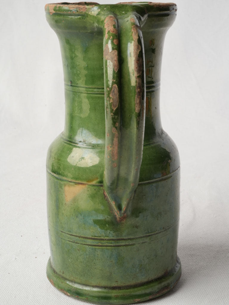 Graceful Green Glazed Terracotta Pitcher Southwest France circa 1900 - 8¾"