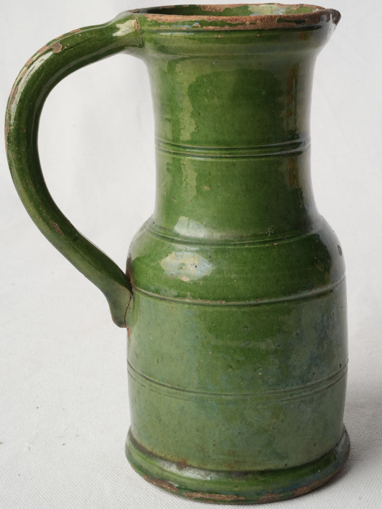 Graceful Green Glazed Terracotta Pitcher Southwest France circa 1900 - 8¾"
