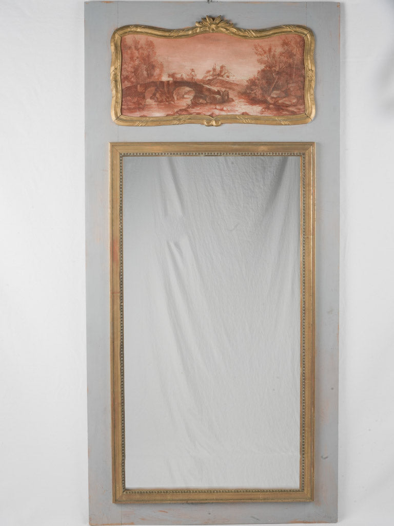 Antique sepia-toned French trumeau mirror