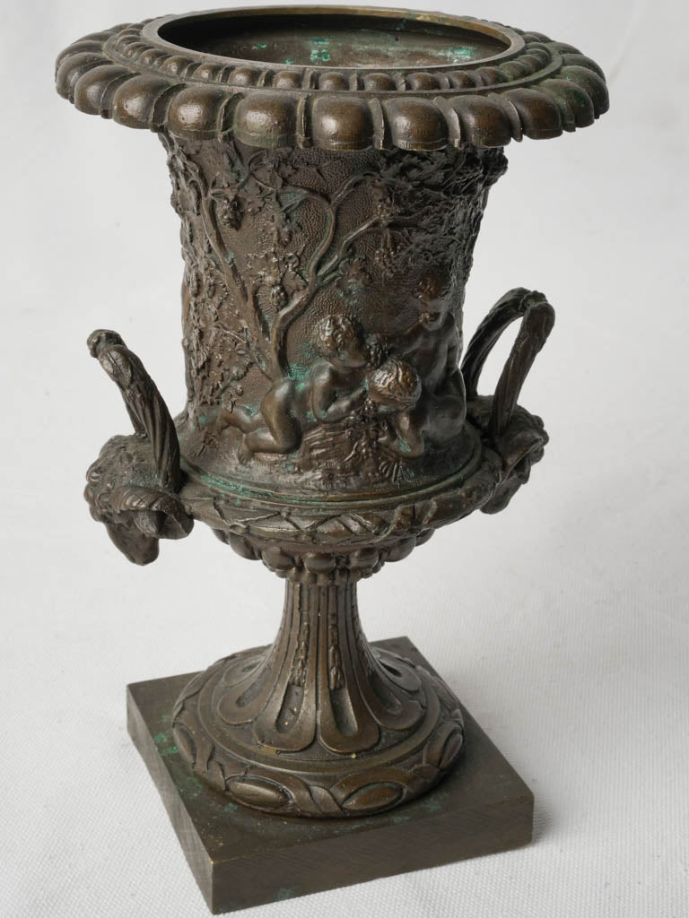 Petite French Bronze Médicis Urn w/ Putti Frieze Circa 1900 - 9½""