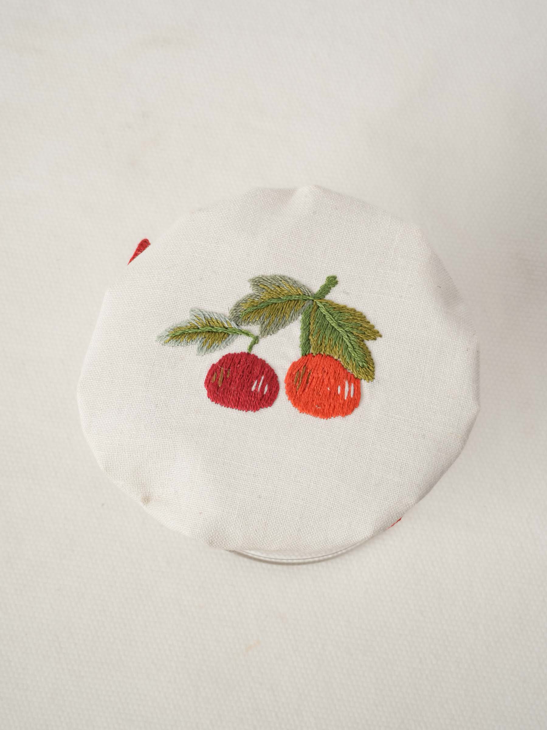 Fabric Jam Cover w/ Embroidered Cherries