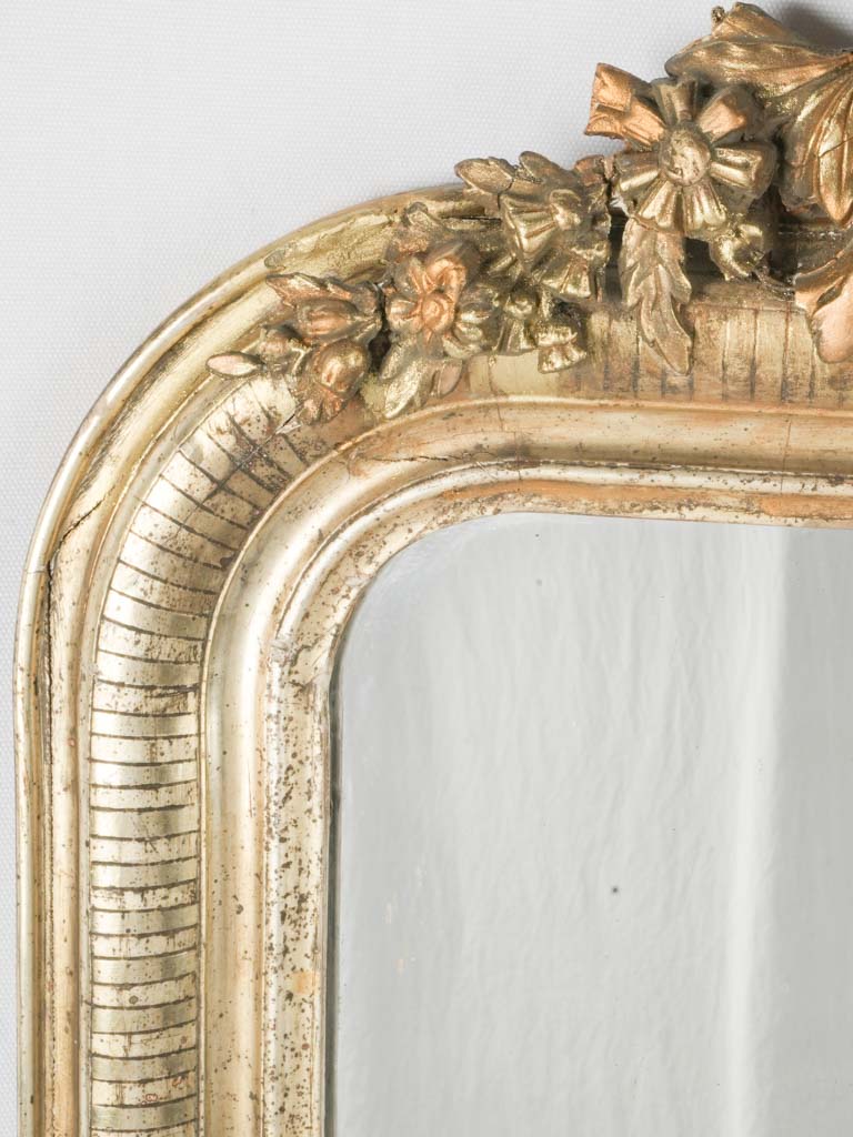 Striped-pattern crested vintage wall mirror