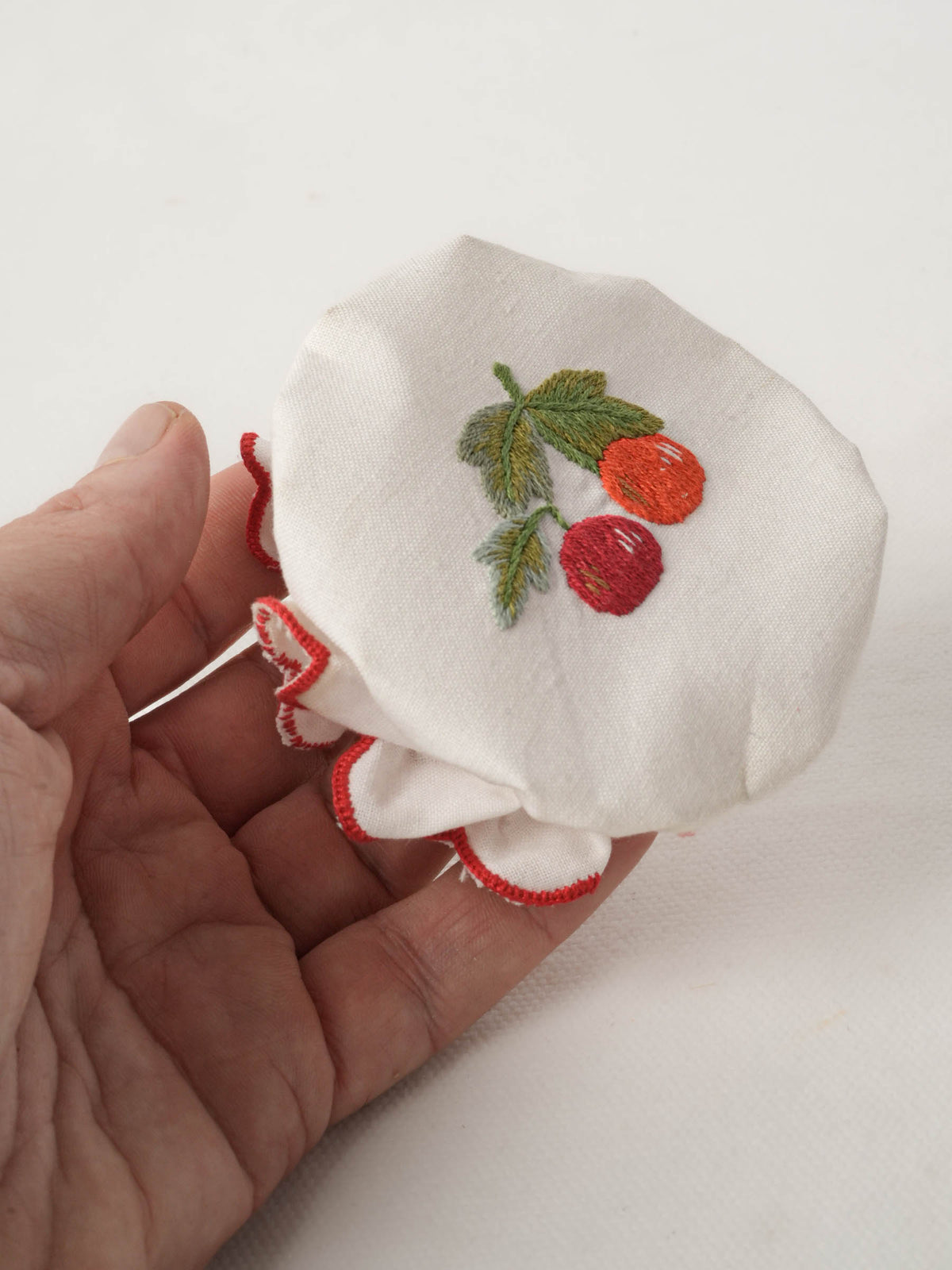 Fabric Jam Cover w/ Embroidered Cherries