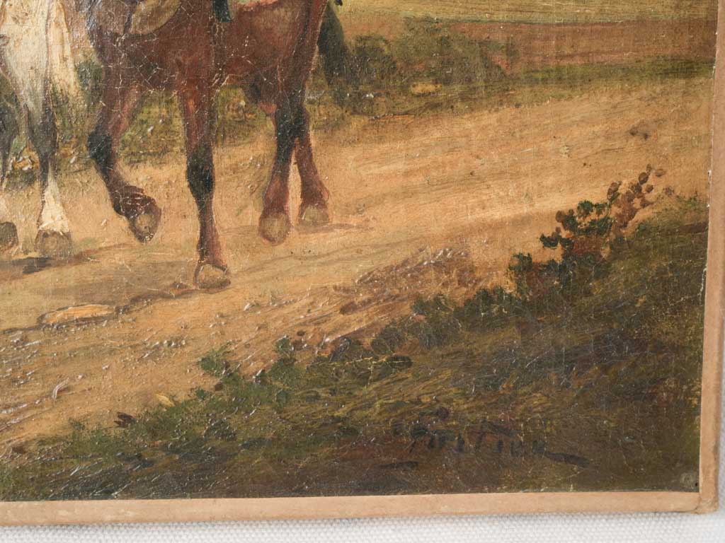 Pair of Late 19th-Century French Oils on Canvas of Working Horses - 13" x 16¼"