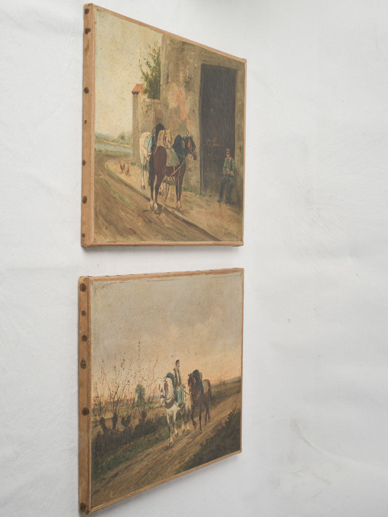 Pair of Late 19th-Century French Oils on Canvas of Working Horses - 13" x 16¼"