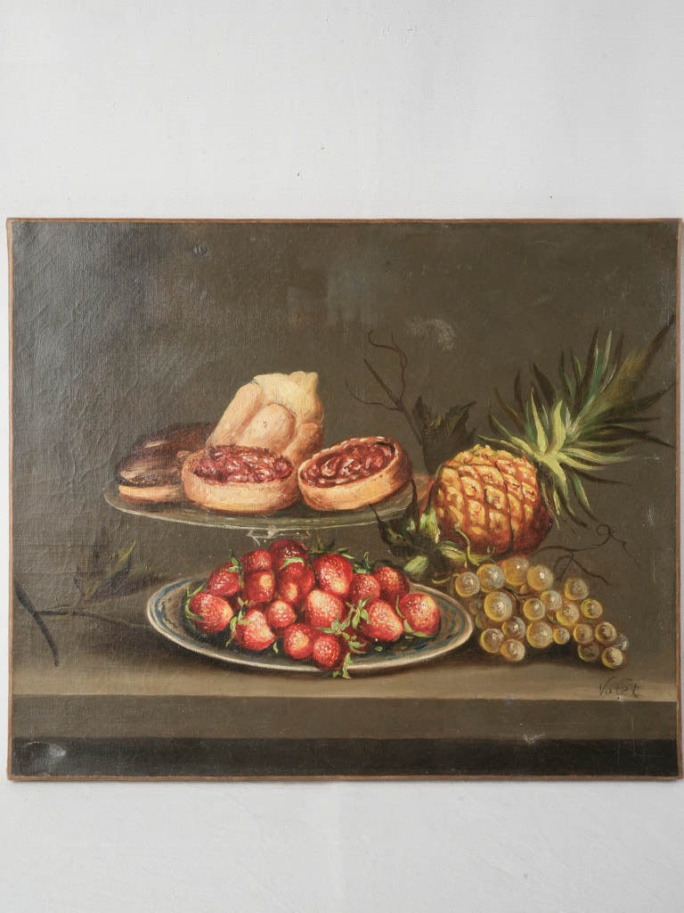 French C.1900 Oil On Canvas Still Life Of Fruit And Pastries - 18" x 22"