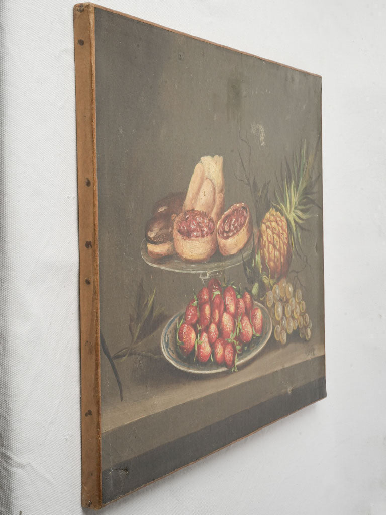 French C.1900 Oil On Canvas Still Life Of Fruit And Pastries - 18" x 22"