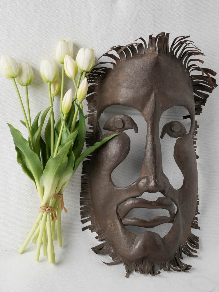Vintage Iron Cocteau-Inspired Mask Sculpture