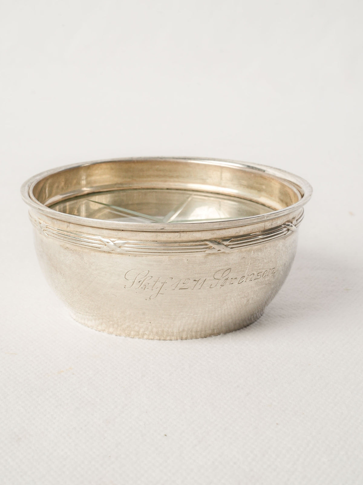 Small Antique Silver Bowl w/ Glass Lid