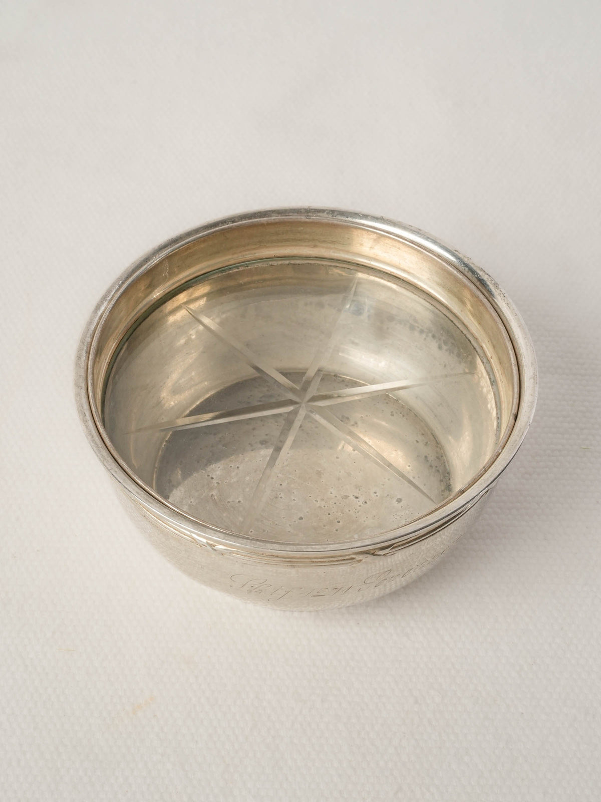 Small Antique Silver Bowl w/ Glass Lid