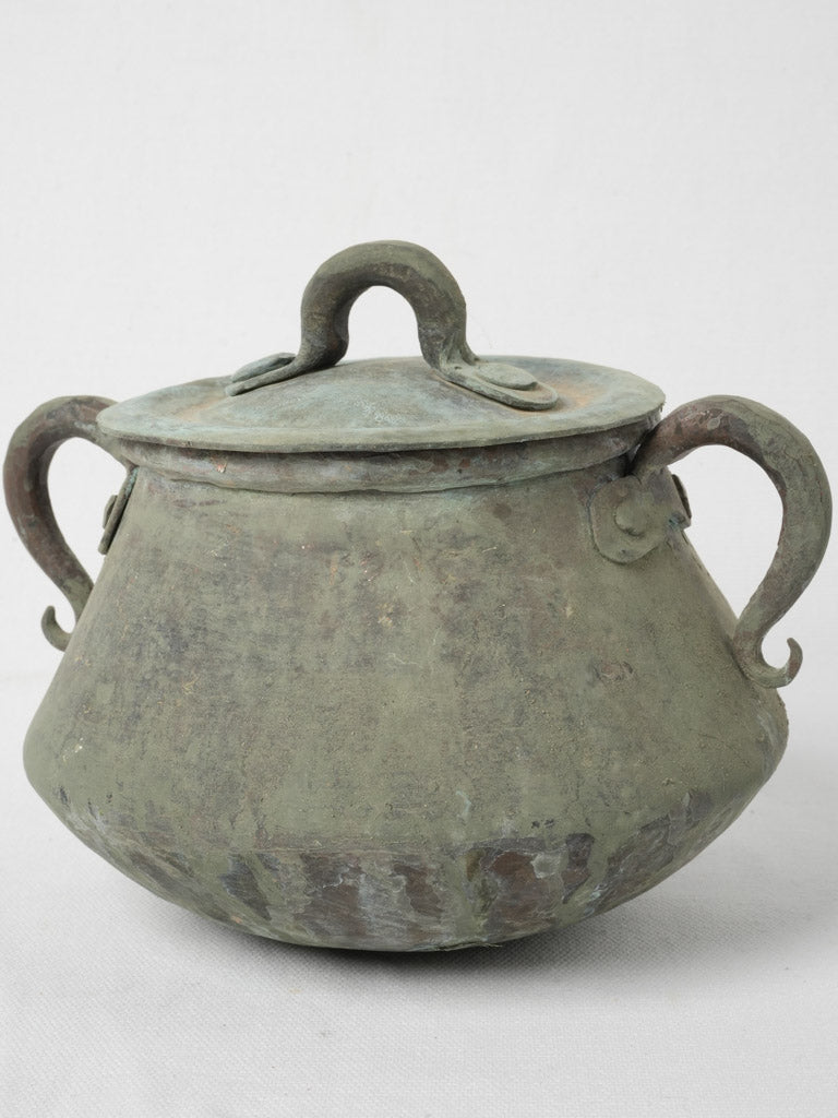 Aged verdigris copper cauldron