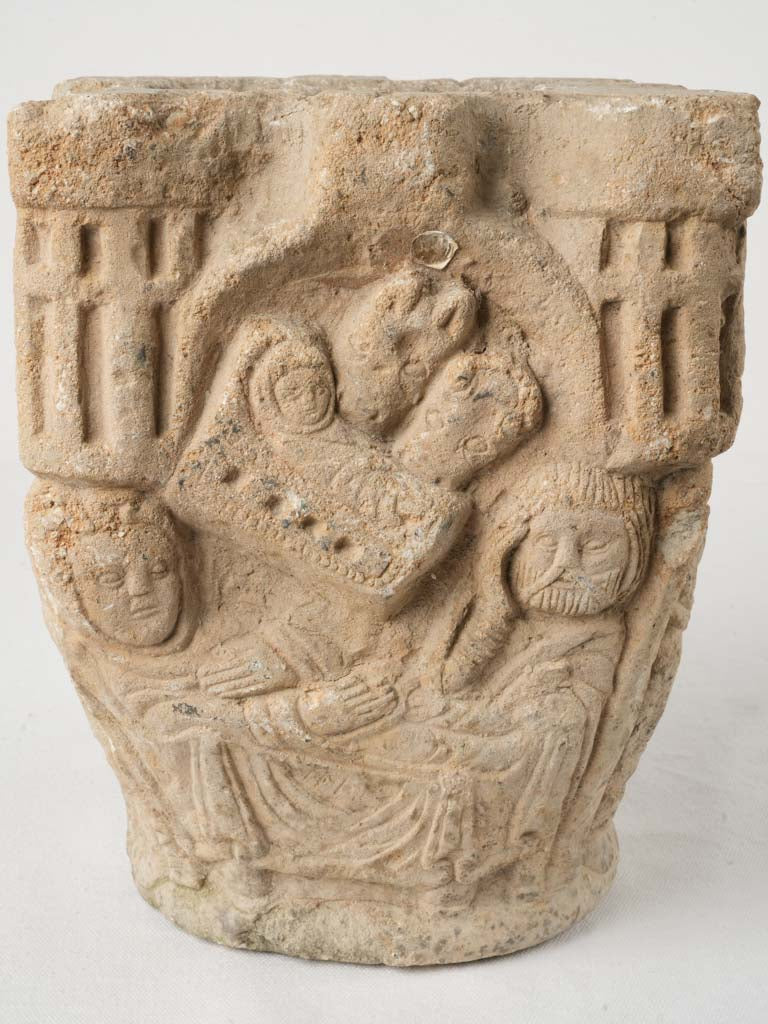 Textured limestone cloister column fragment