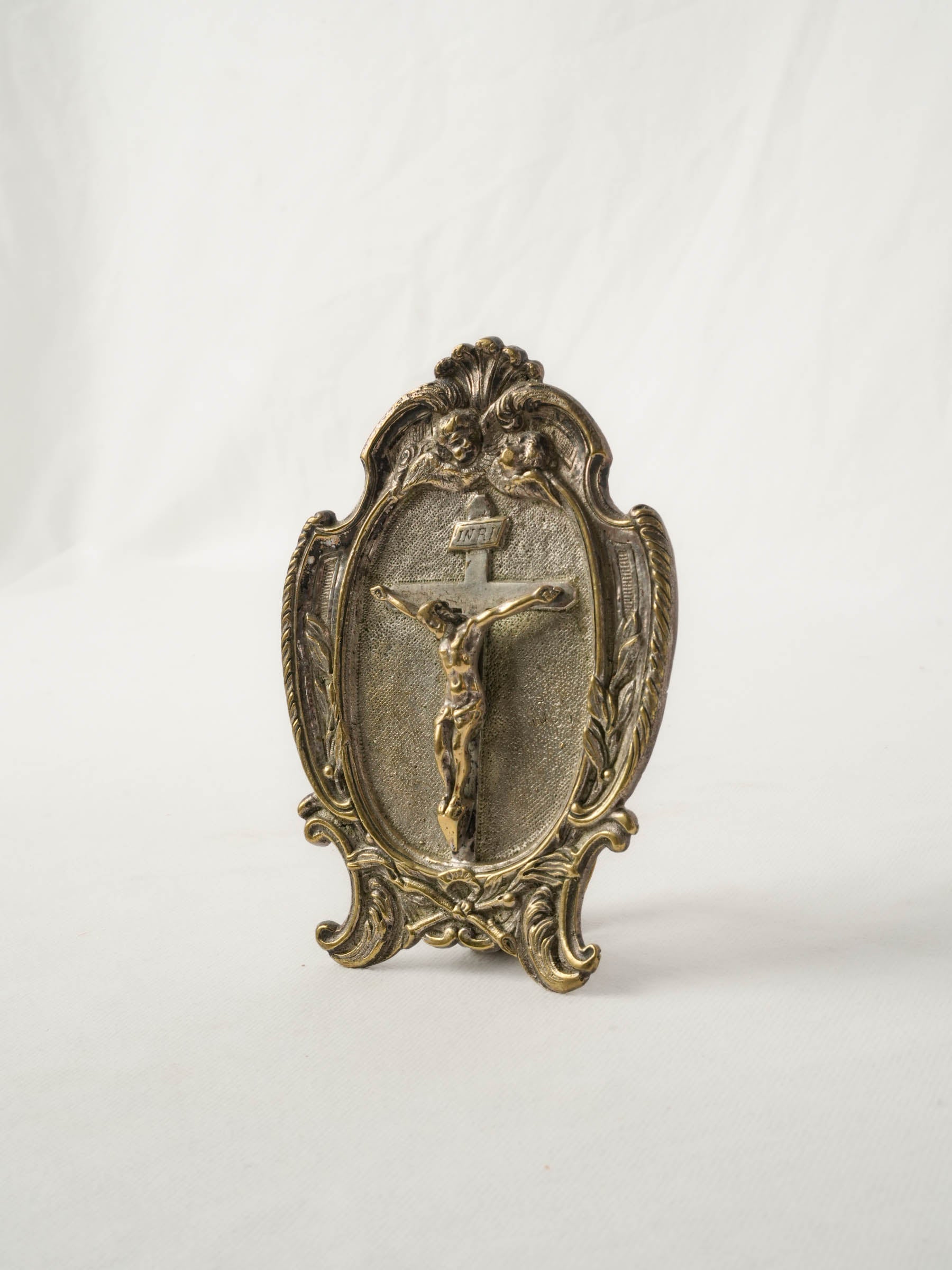 19th-Century French Devotional Crucifix in Ornate Frame
