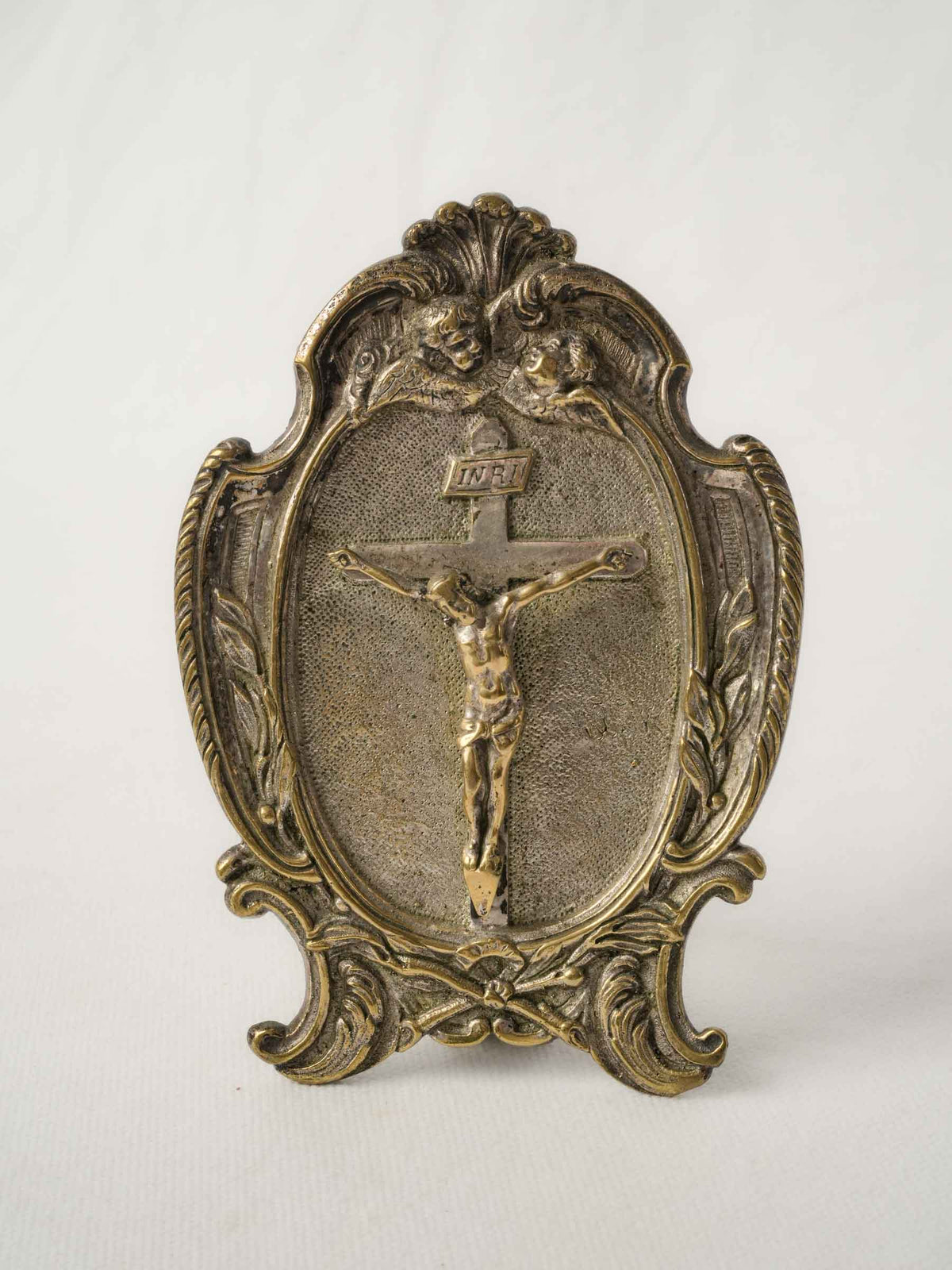 19th-Century French Devotional Crucifix in Ornate Frame