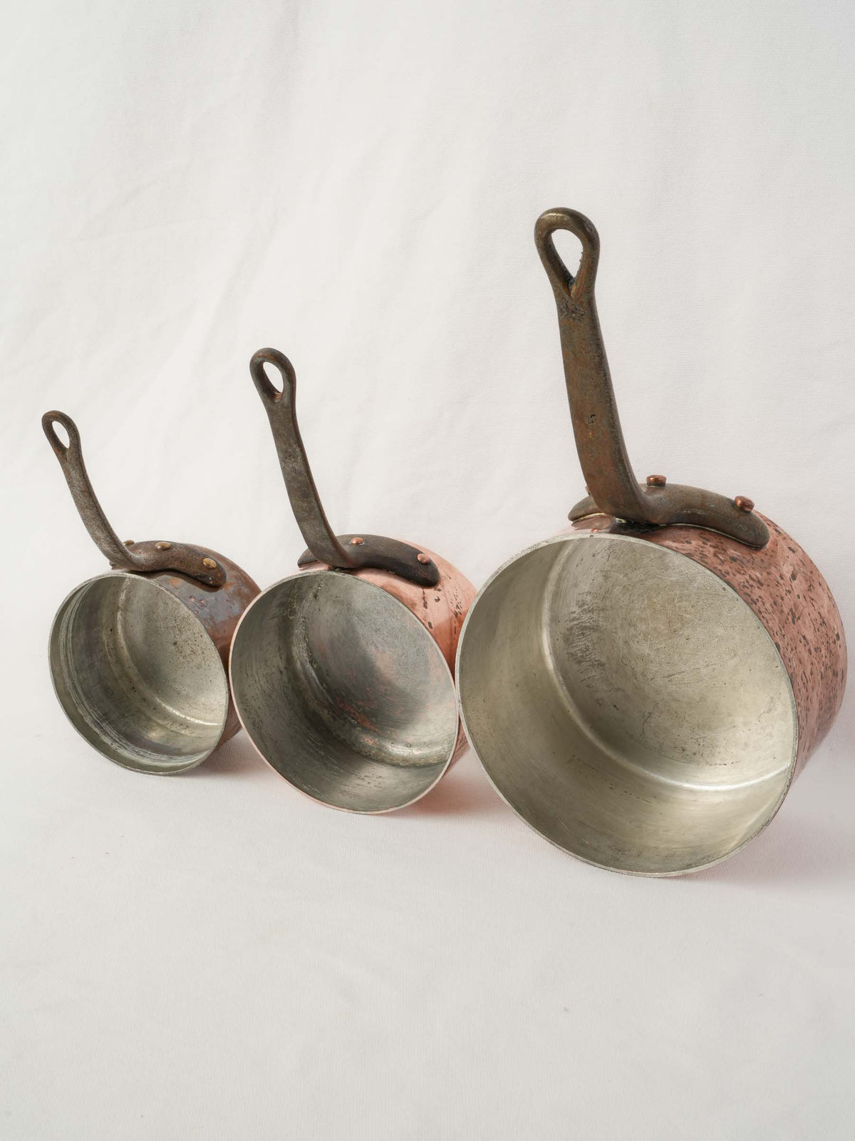 Set of 3 vintage copper saucepans