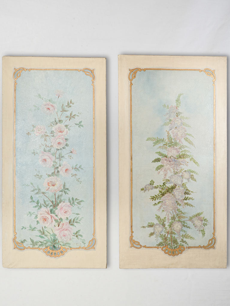 Pair of Very Large Canvas Panels w/ Floral Décor c. 1900 - 76½" x 39½"