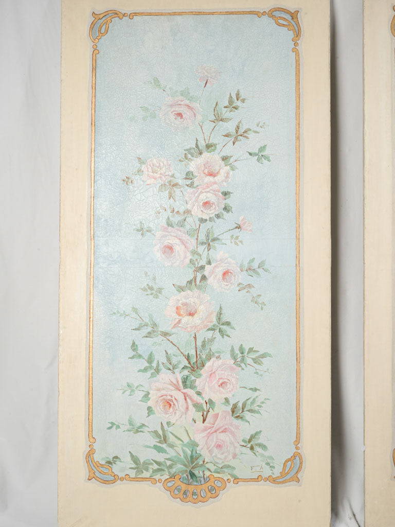 Pair of Very Large Canvas Panels w/ Floral Décor c. 1900 - 76½" x 39½"