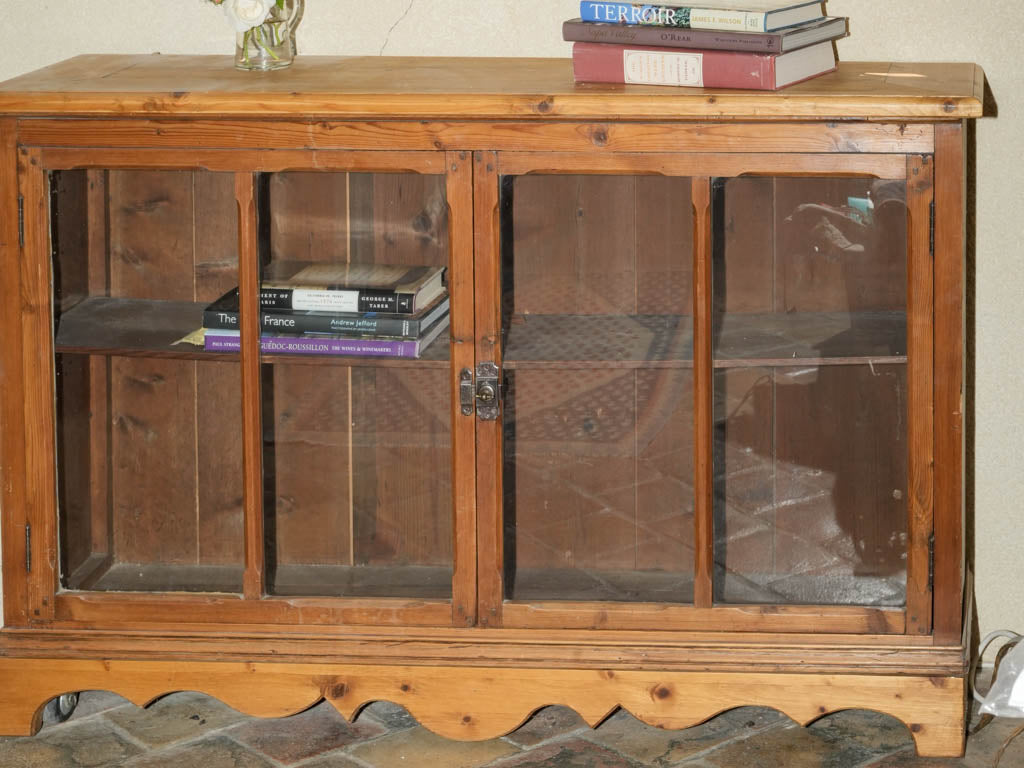 Aged rustic glass-fronted media console