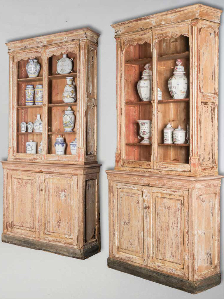 Pair of Early 20th Century Two-Part Vitrines with Layered Patina - 97¾"