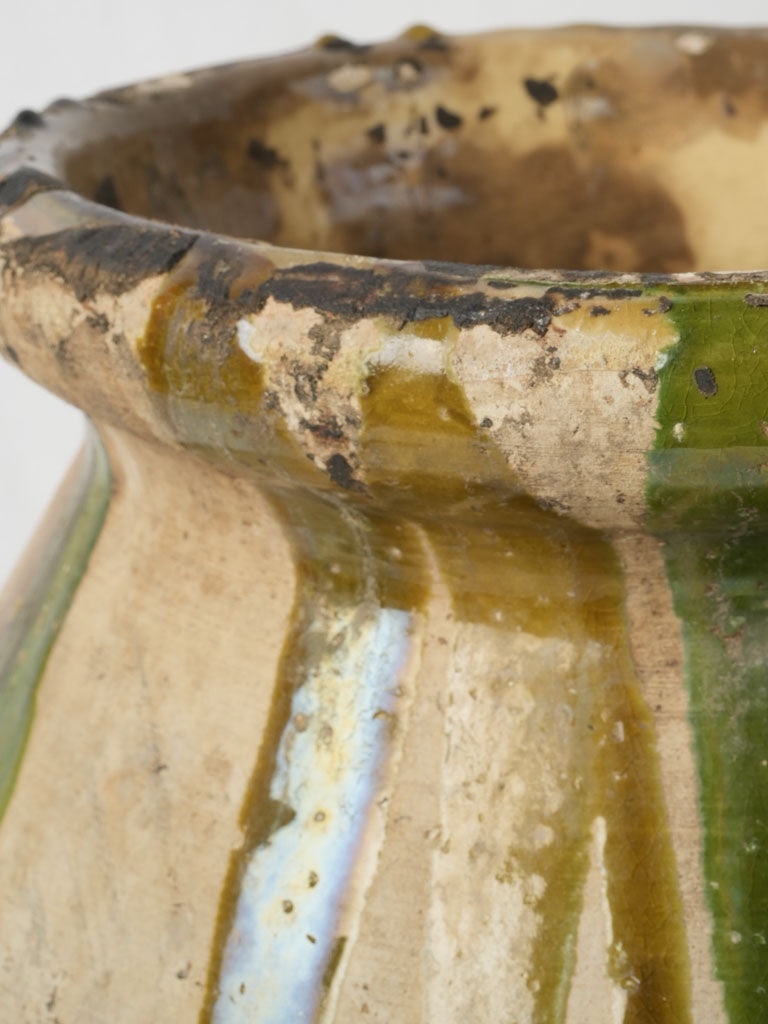 Charming Ocher & Green Glazed Olive Jar