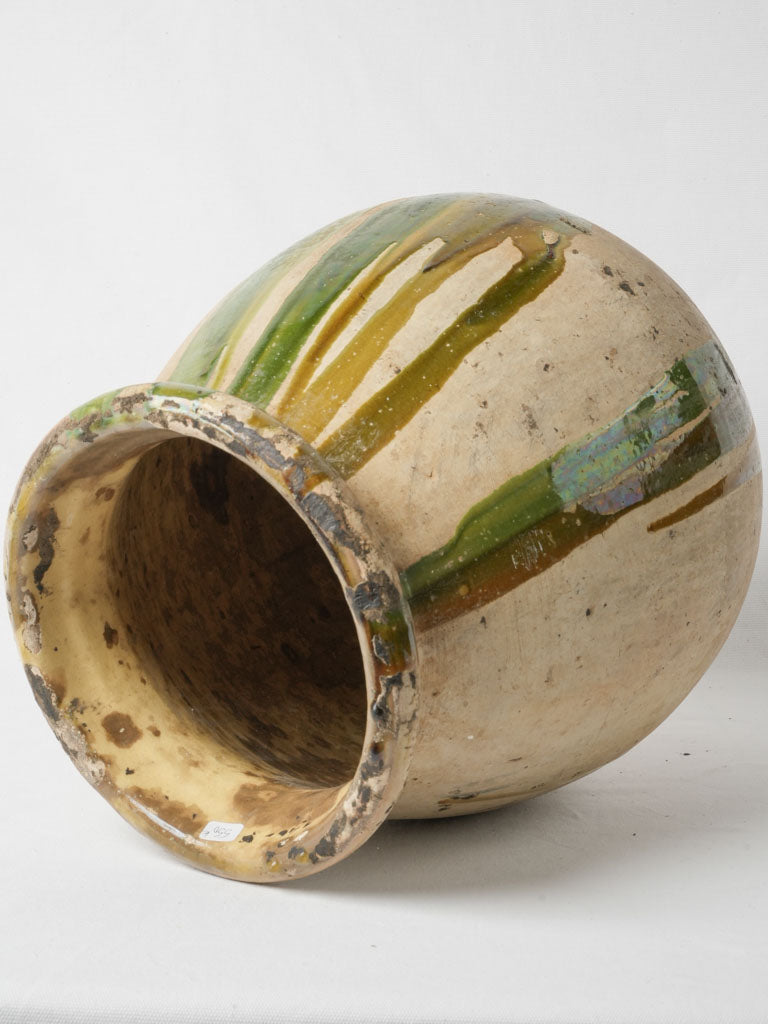 Vintage Ocher and Green Glazed Jar
