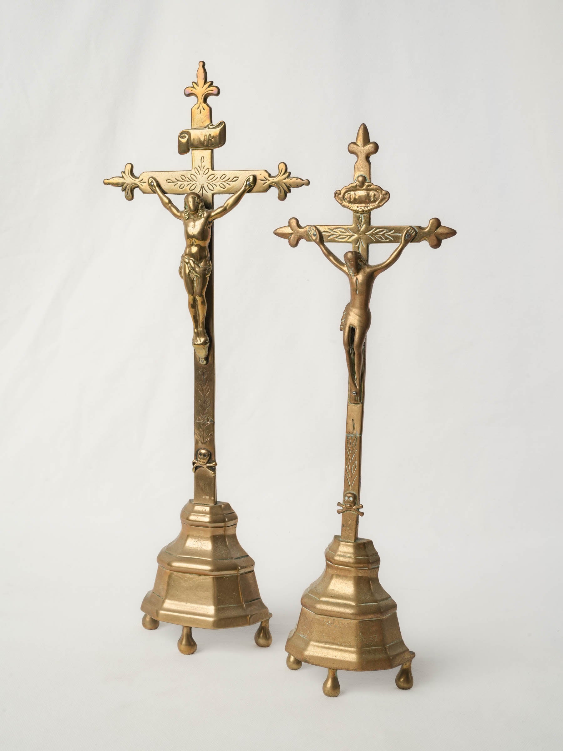Pair of 18th-Century French Brass Standing Crucifixes