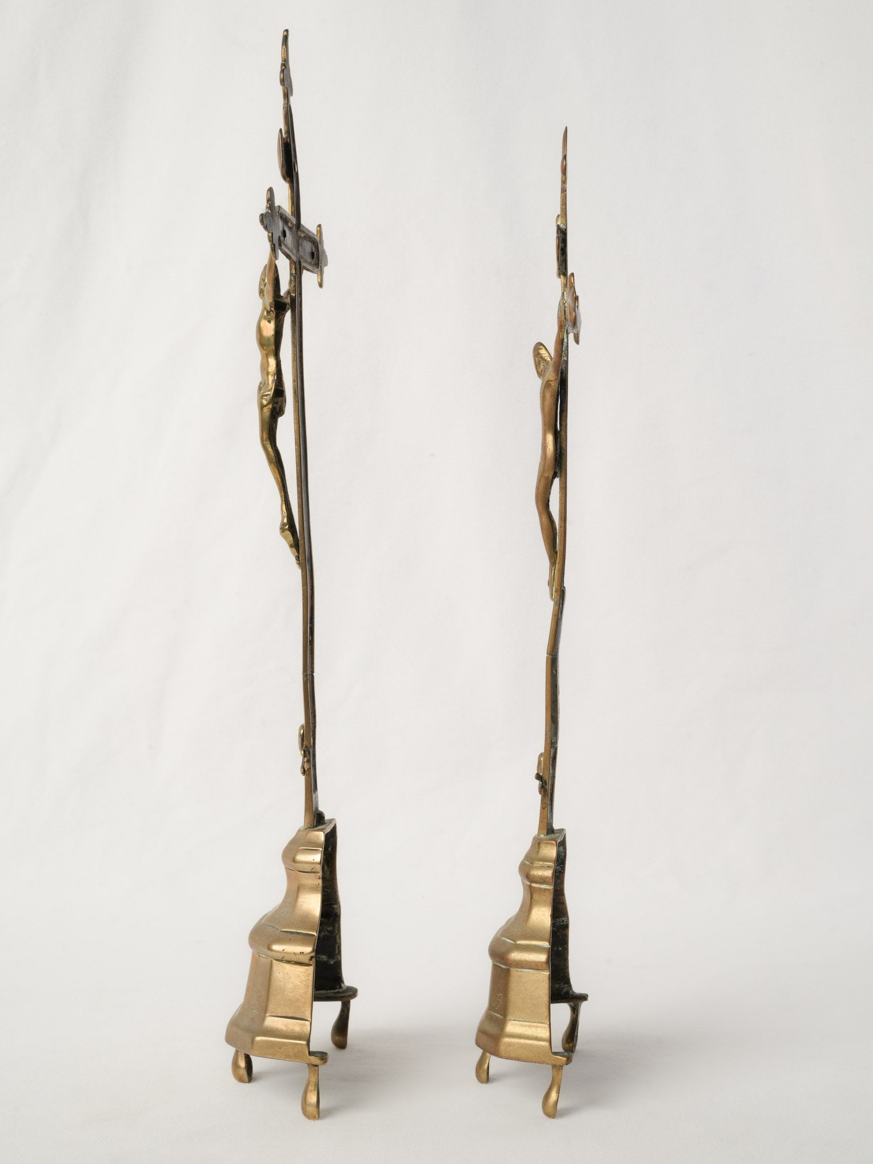 Pair of 18th-Century French Brass Standing Crucifixes