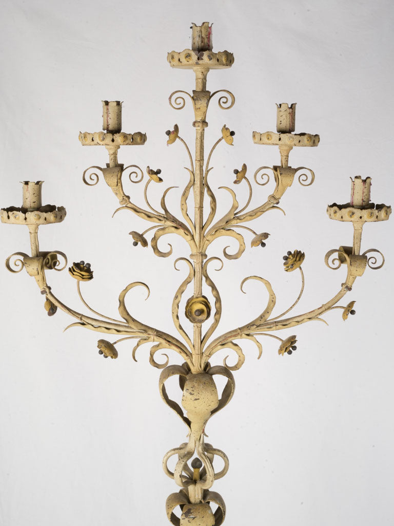 Late 19th-Century Wrought-Iron Five-Light Floor Candelabrum - 74¾"
